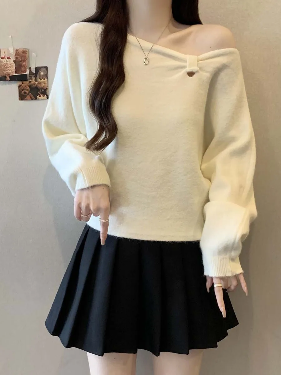 

plus Size Women's Knitted ort Svel Top oulder Bared Soft Cozy Loose Fit Faionable French Sle Inner Wear