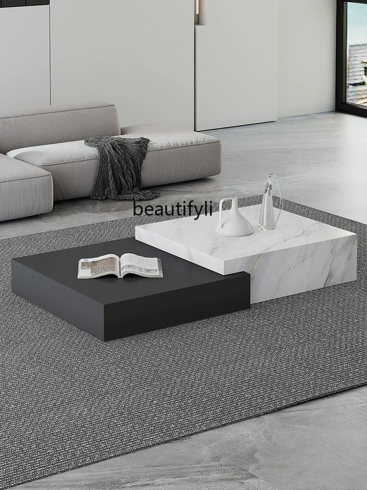 

P Italian minimalist rock slab coffee table size combination black and white floor rectangle can be customized5236