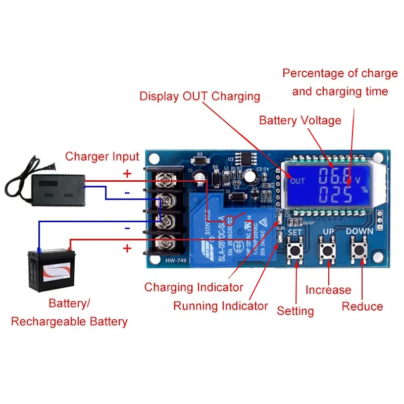 DC 6-60V 30A Lead-acid Solar Battery Charge Controller Protection Board Charger Time Switch 12V 24V 36V 48V Battery Capacity