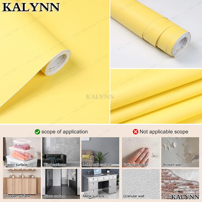 ورق جدران أصفر قابل للتقشير واللصق، ورق حائط قابل للإزالة من الفينيل، ملصقات ذاتية اللصق لتزيين غرفة خزانة الأثاث