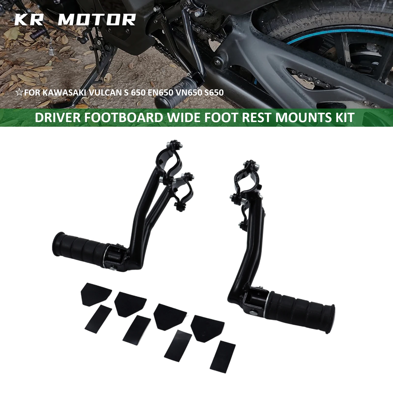 

Подходит для мотоцикла Kawasaki Vulcan S 650 EN650 VN650 S650 2015-2024, комплект задних подножек для пассажира, черные подножки, набор педалей.