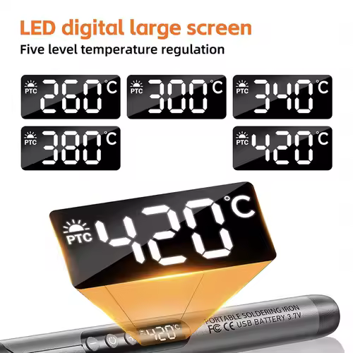 Cordless USB Digital Soldering Iron Adjustable Temperature 300-450℃ Type-C 1000mAh Battery Intelligent Solder Welding Iron Tool - Image 3