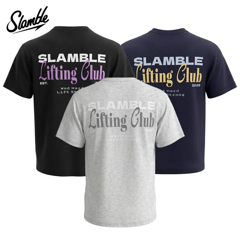 2026 New Y2K Streetwear Oversized SLAMBLE Lifting Club Print Pattern Breathable Casual Unisex Summer Cotton T-Shirt