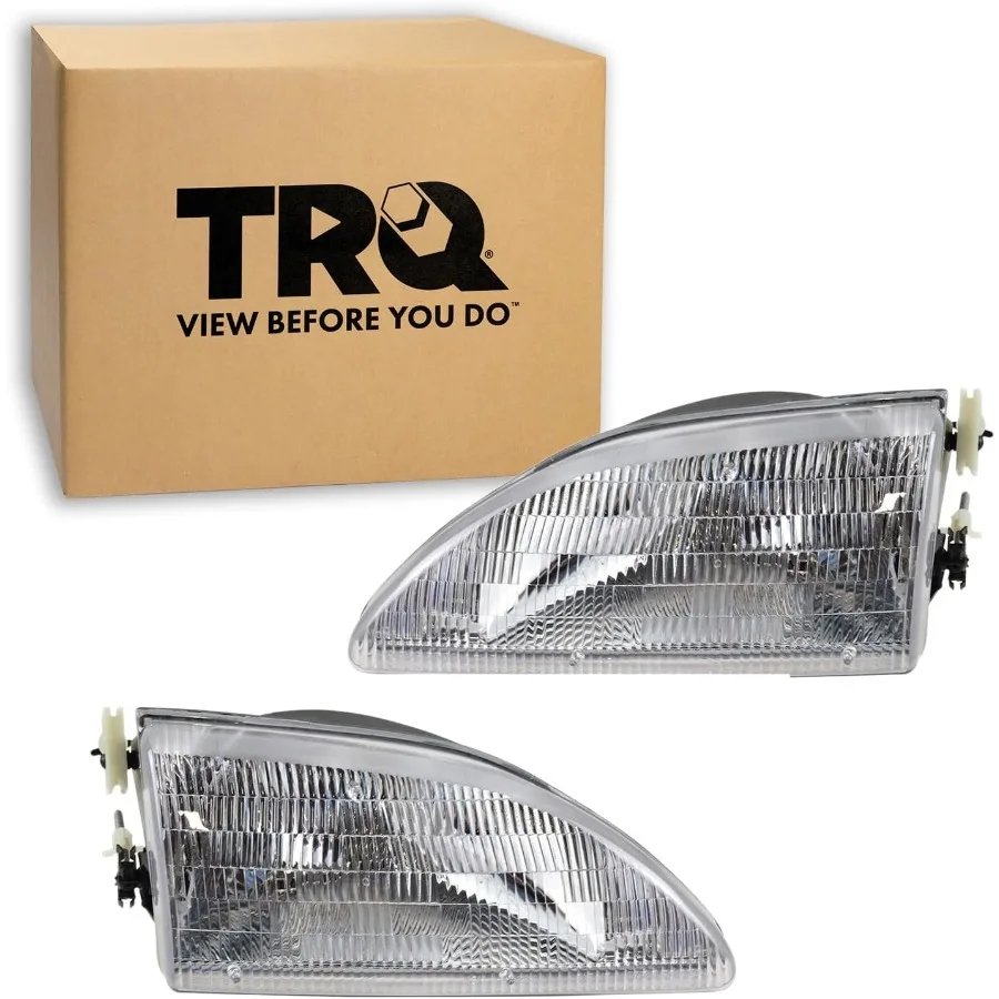 2 Piece Headlight Assembly Set with Chrome Bezel for Driver and Passenger Side Designed for Enhanced Visibility and Stylish App