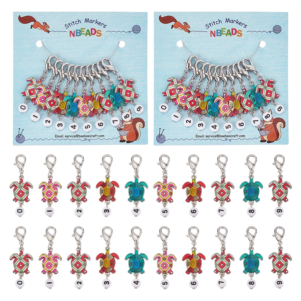 

20PCS Alloy Enamel Sea Turtle with Number Pendant Locking Stitch Markers Zinc Alloy Lobster Claw Clasps Stitch Marker