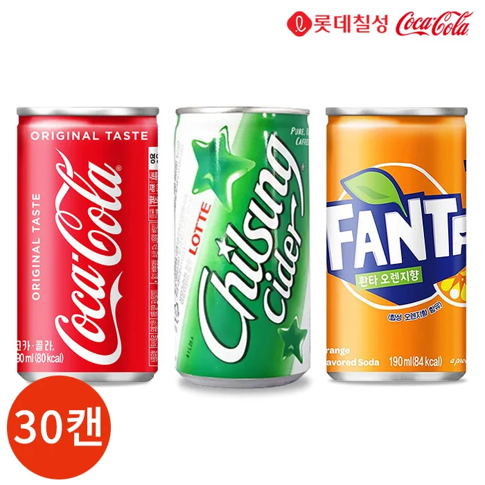 Cola, Sidra Chilsung, Fanta Naranja 190ml 3 Tipos 30 Latas Set