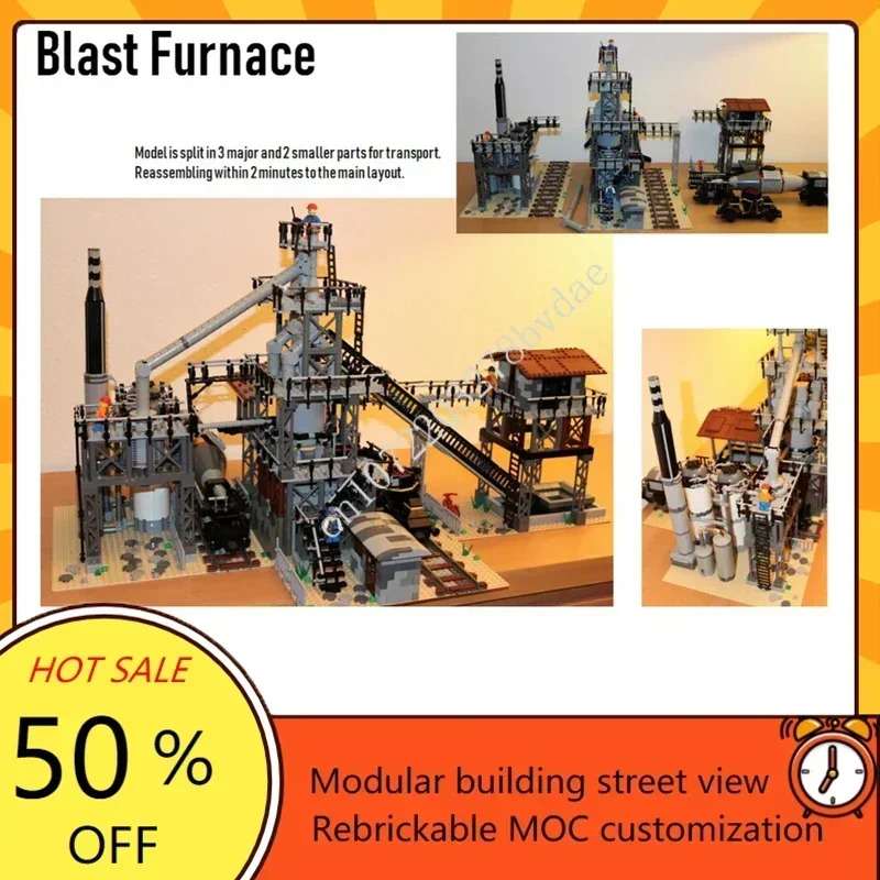 2902PCS Blast Furnace Modular MOC Custom Street View Architecture Puzzle Creative DIY Assembly Model Educational Toy Gift