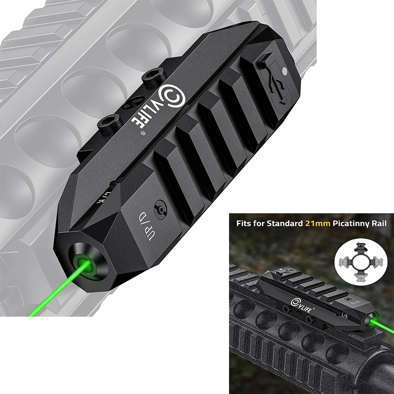 CVLIFE Green Laser Sight for Rifle Tactical Rechargeable Laser Sighting with Strobe Mode For 21mm Picatinny Rail Aluminum