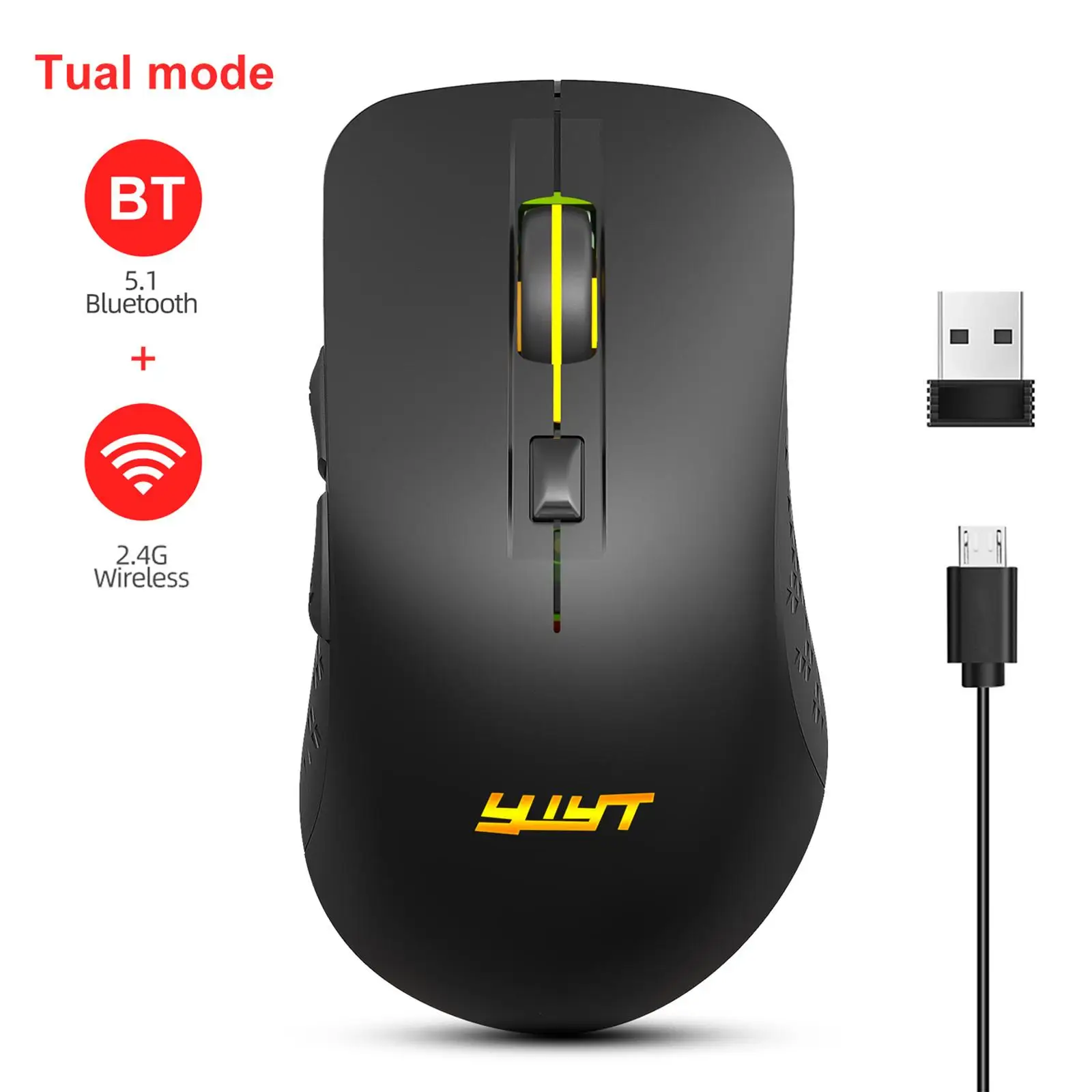 Bluetooth 5.1 Wireless Mouse for Laptop PC 2400DPI Portable Black