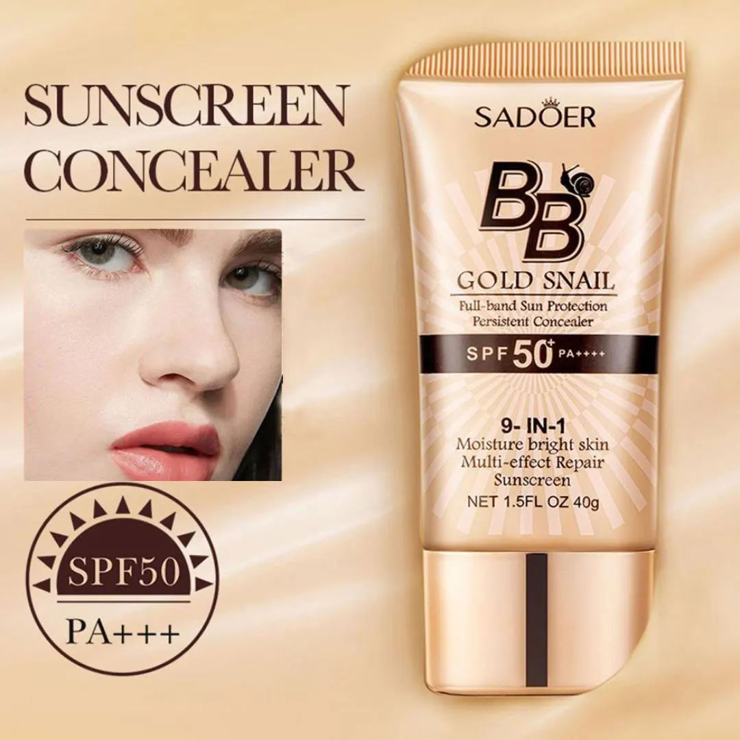 BB Cream Foundation 2 cores iluminar mesmo tom de pele corretivo líquido caracol dourado FPS 50 protetor solar creme hidratante base de maquiagem