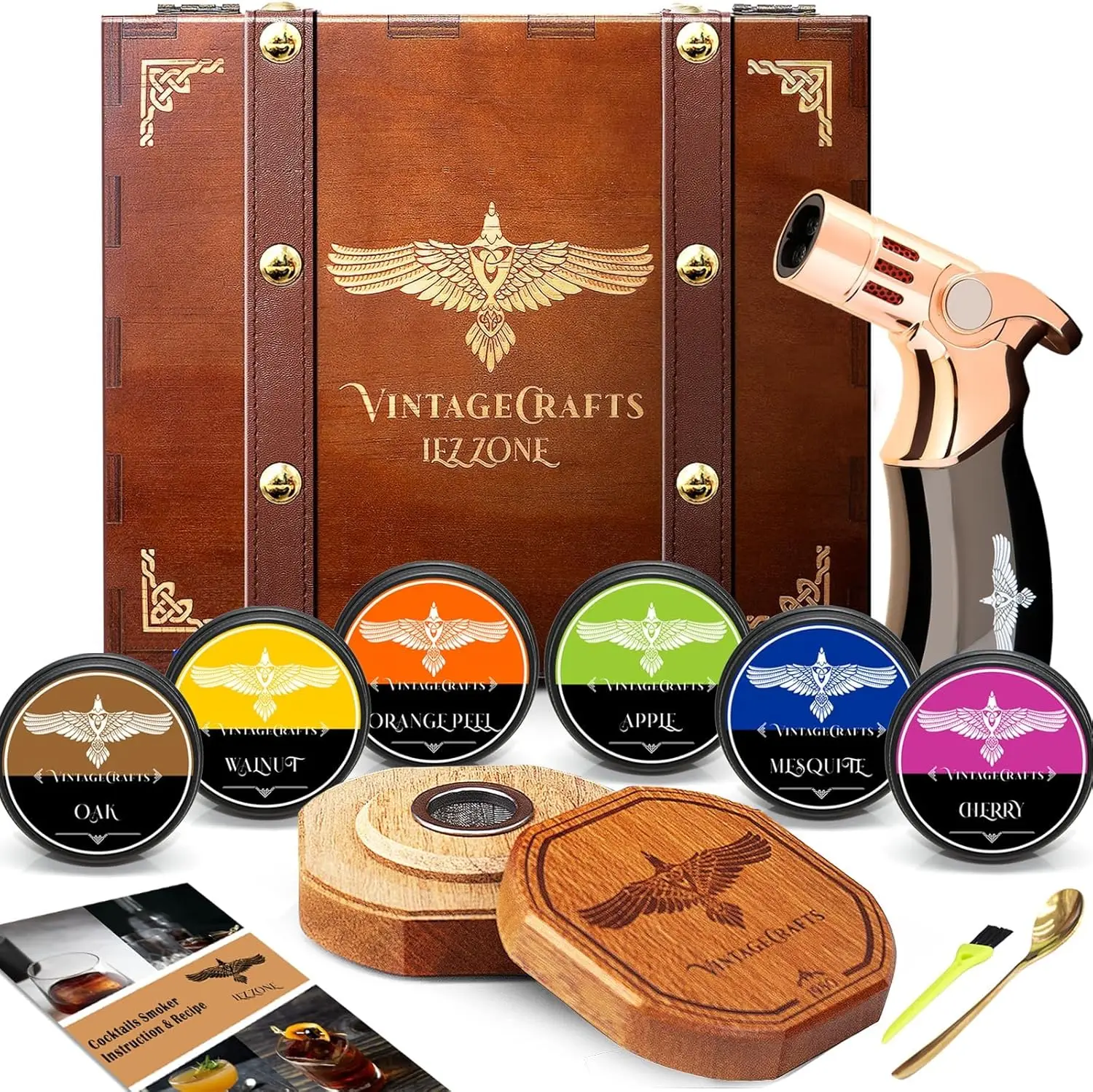 

Whiskey Smoker Kit with Torch, 6 Flavor Wood Chips, Old Fashioned Cocktail Smoker Set for Bourbon, Unique Gift for Father's Day