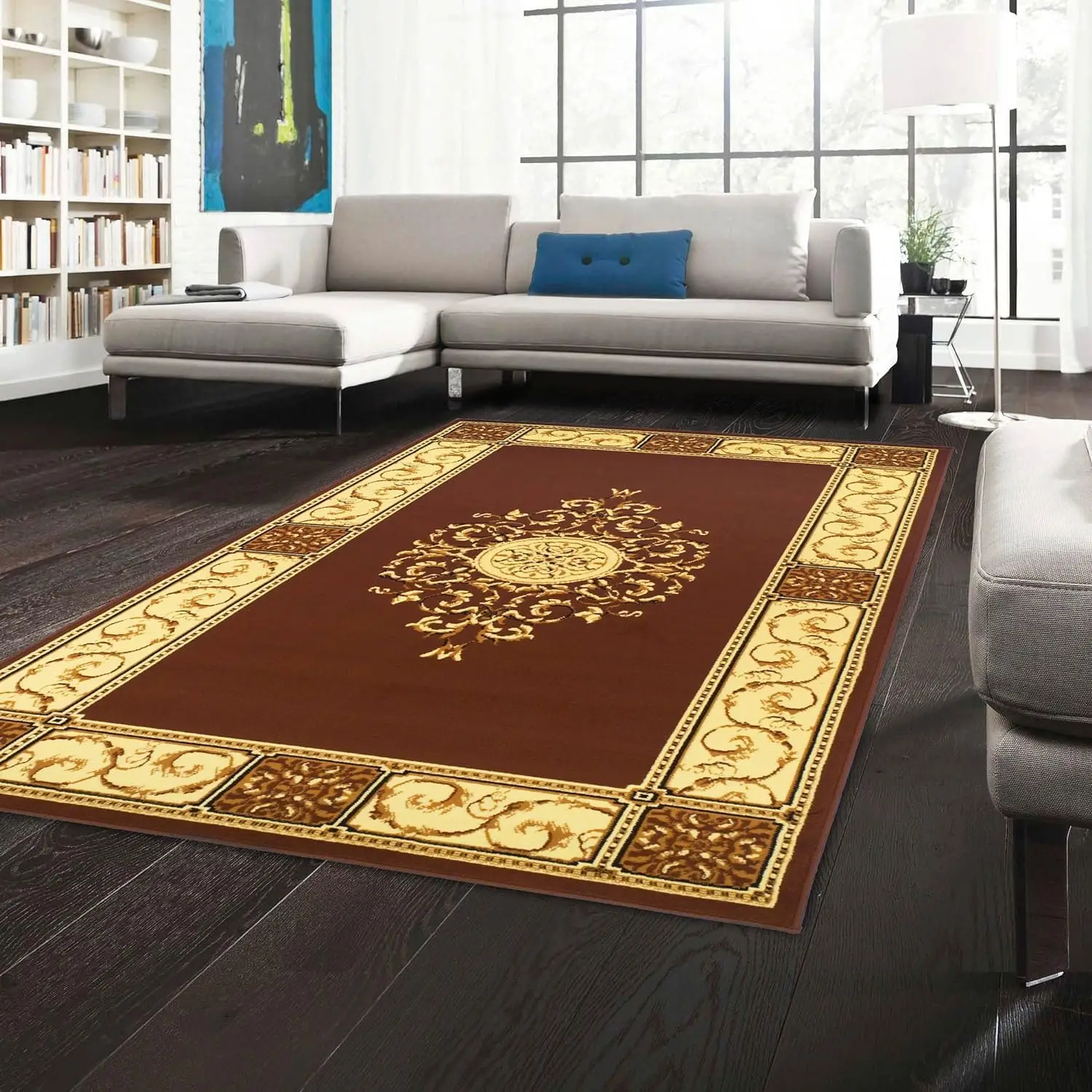 

Indoor Area Rug, Plush Carpet Cover, Traditional Oriental Medallion, for Kids or Pets, Hallway, Entry, Living Room, Dining,