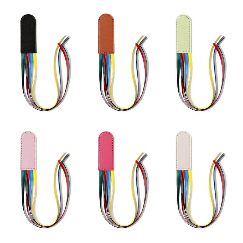 Creative Page Markers Ribbon Bookmarks Leather Bookmarks with 5 Color Ribbons