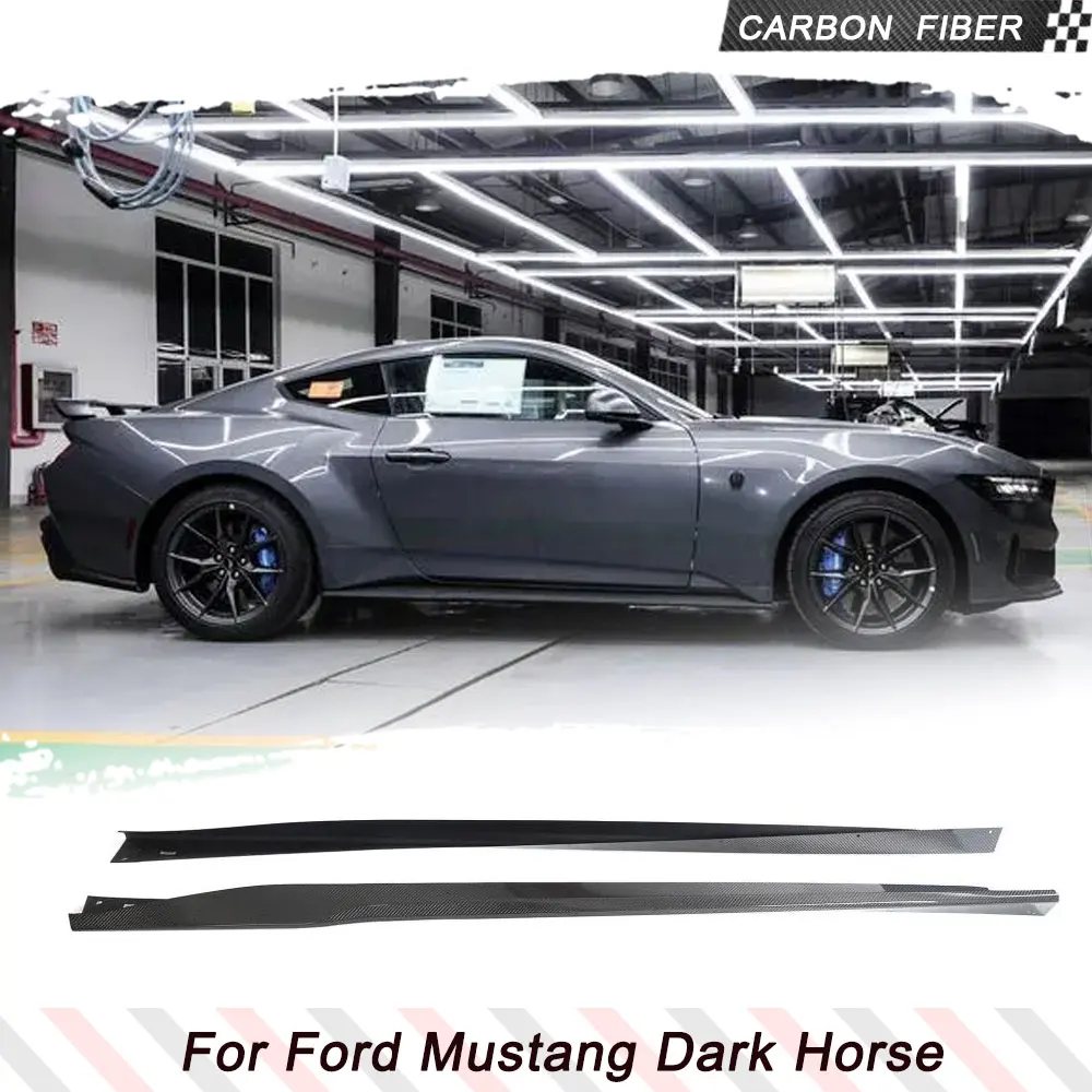 Carbon Fiber Car Side Skirts for Ford Mustang Dark Horse 2023 2024 Bumper Side Skirt Extension Lip Spoiler Body Kits Guards