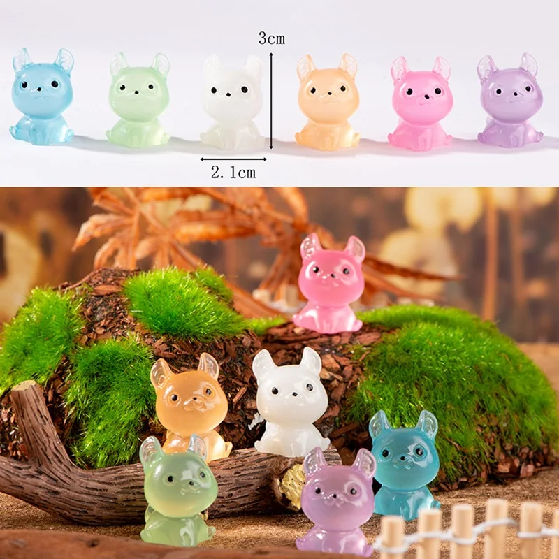 10Pcs Colorful Luminous Cat Micro Landscape Accessories Outdoor Miniature Decor Glow in Dark Cats DIY Fairy Garden Decoration