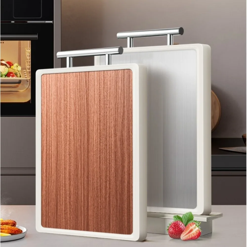 Ebony Wood Double Sided Cutting Board Stainless Steel Antibacterial Household Cutting Board Thickened Cut Vegetables Meat