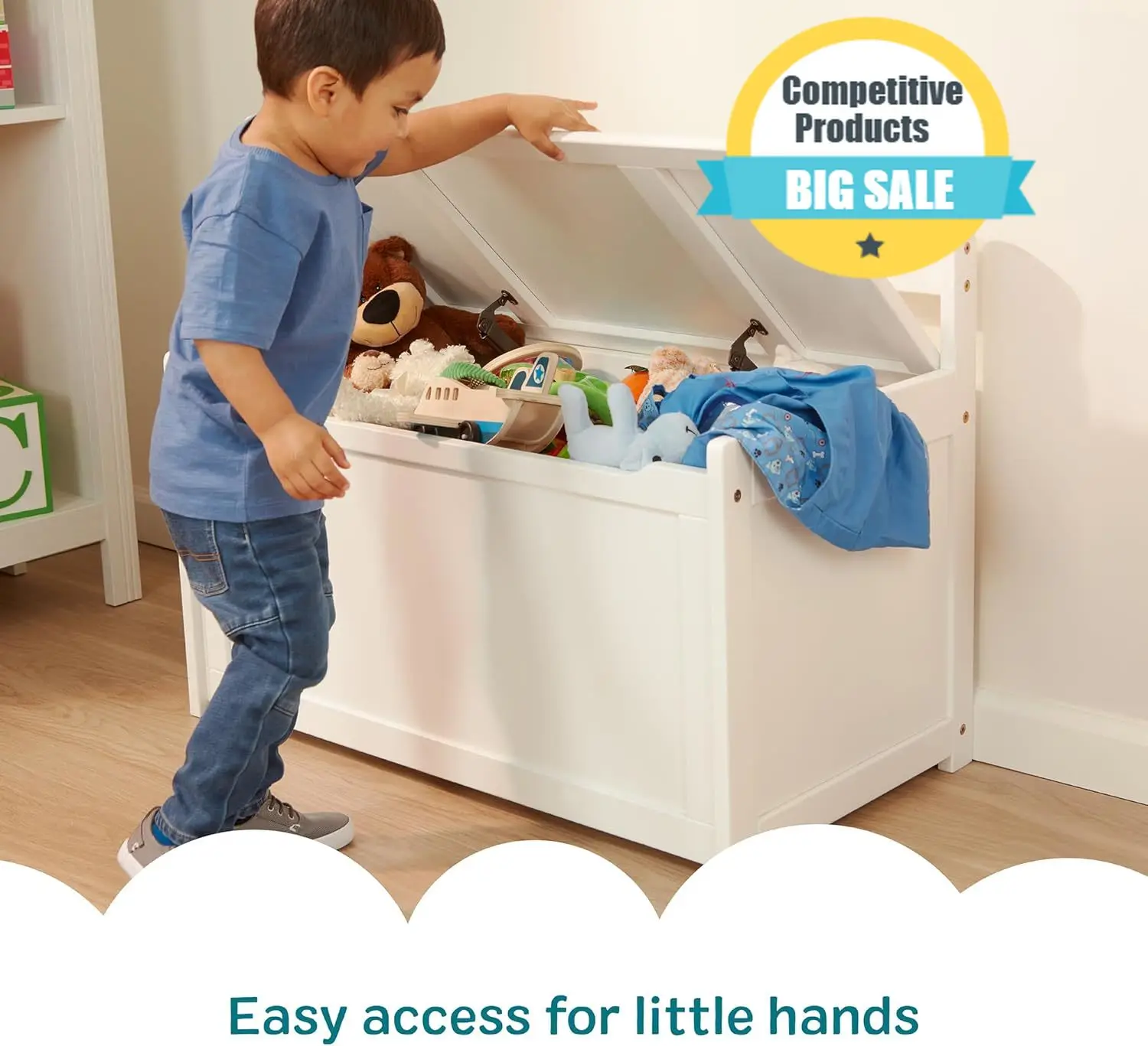 

Durable Toy Chest, Wooden Toy Storage Box With Safety-Hinged Lid, Kids Toys Storage Organizer For Playroom, Bedroom, & Montessor