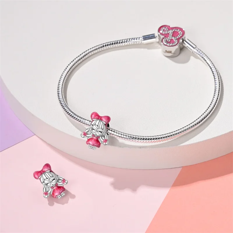 New 925 Silver Fashion Pink Princess Skirt Bag Lipstick Charms Beads Fit 3mm 925 Original Bracelet DIY Jewelry Birthday Gift
