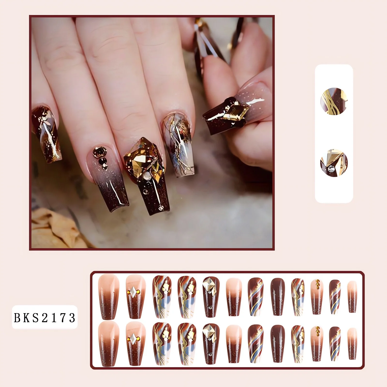 Gradient Sparkling Nail Tips – Vibrant Press-On Nail Art with Shimmering Metallic Accents for a Dazzling Manicure