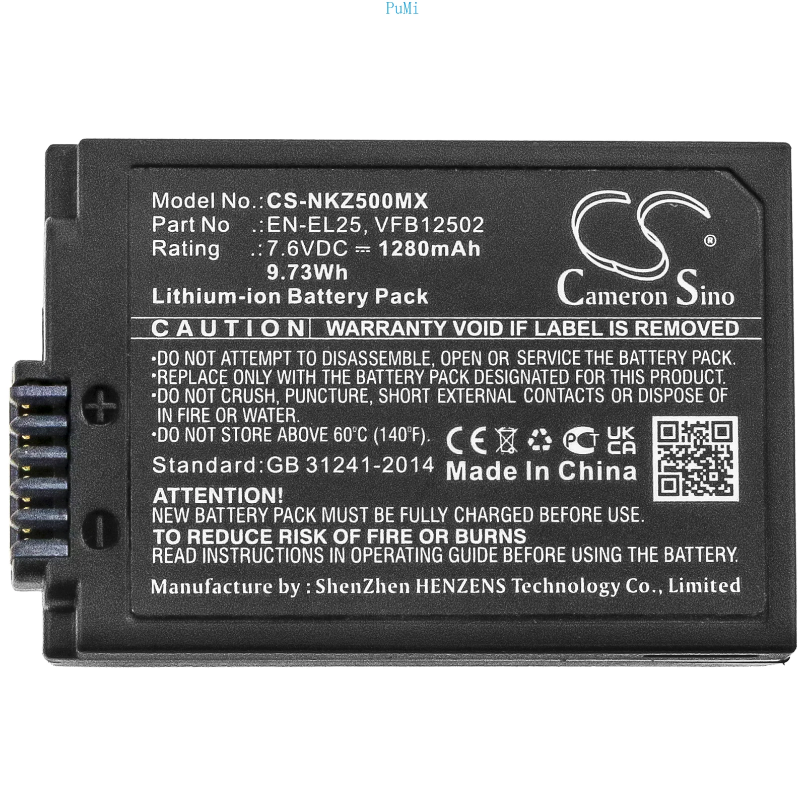 CameronSino كاميرا بطارية ليثيوم أيون لنيكون EN-EL25 VFB12502 Z50 Z50ZFC Z30 Z FC بدون مرآة 1280mAh 7.6V 9.73Wh