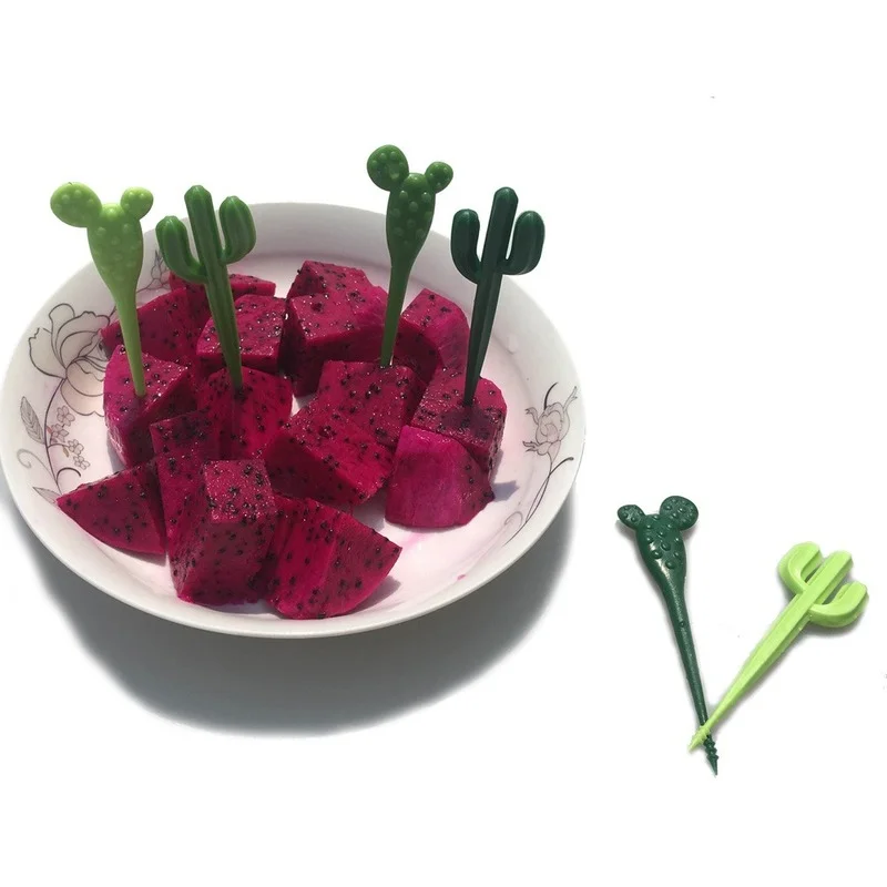 Cactus Fruit Forks for Children, Party Salad Cake Picks, Snack Sticks, Kids Tableware, Food Reusable, Washable Toothpicks, 6Pcs