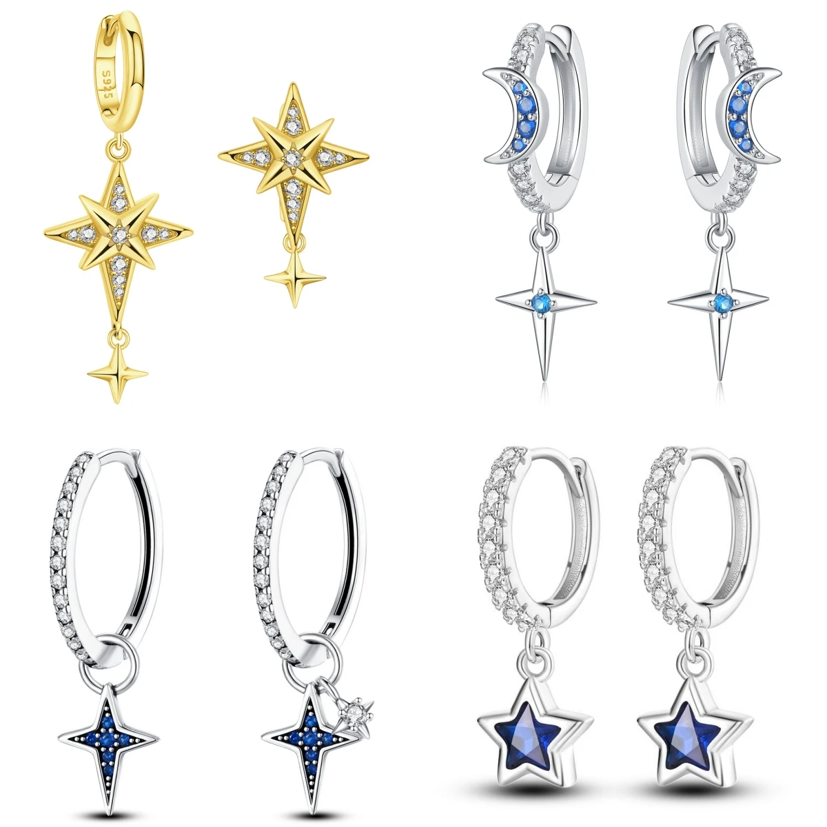 

PANPOKI стерлингового серебра 925 пробы асимметричные золотые звездные серьги женские серьги очаровательные модные универсальные вечерние ювелирные изделия подарки