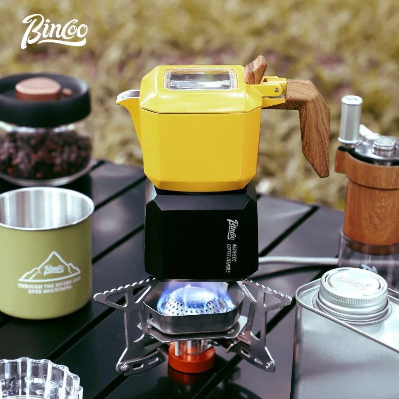 BINCOO-cafetera Moka cuadrada de doble válvula, cafetera Espresso para el hogar y exterior, dos tazas