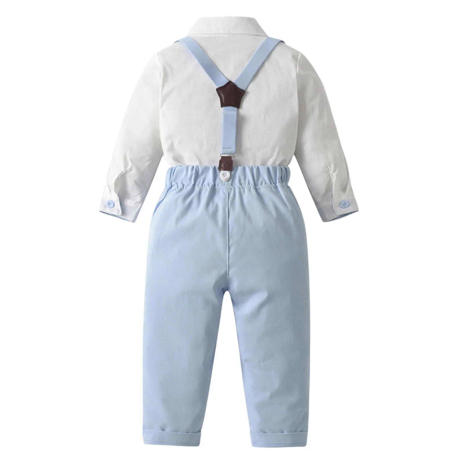 Kids Boys Gentleman Suit Baptism Birthday Wedding Party Christmas Formal Outfit Long Sleeve Bowtie Shirt with Suspender Pants