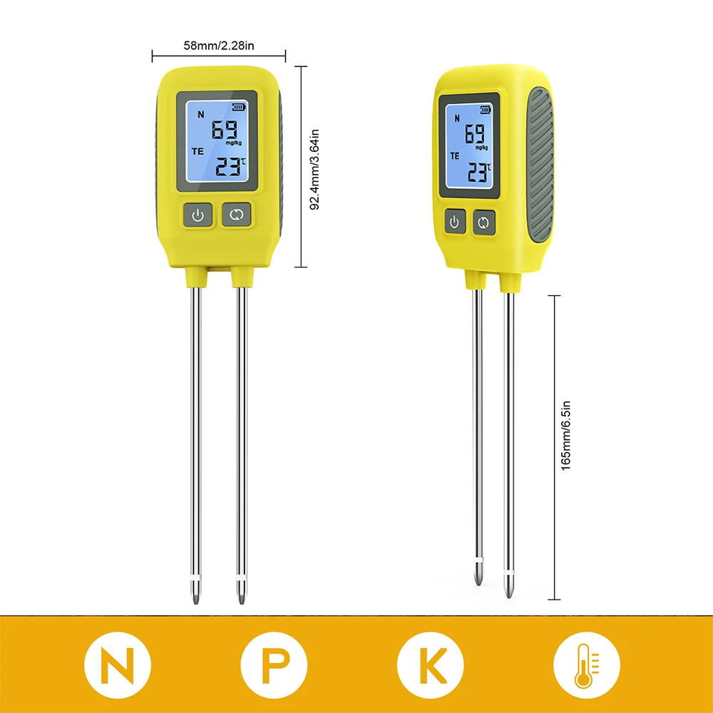 SGS09 Soil NPK Tester LCD Backlight Soil Detector 4 in 1 Soil Fertilizer Nutrient Meter NPK Temp Analyser for Greenhouse