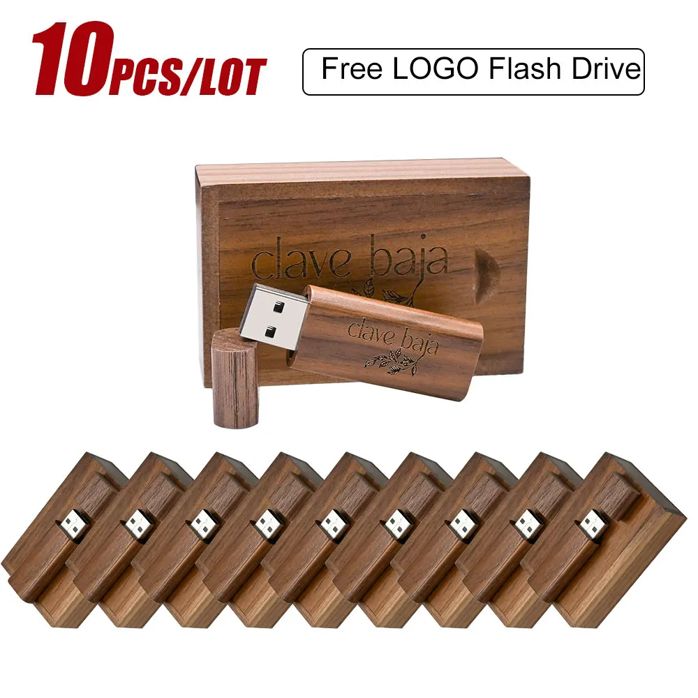 10 PCS LOT 2.0 USB Flash Drives 128GB Wooden Box Pen Drive 64GB Free Custom Logo Memory Stick 32GB Photography Wedding Gifts
