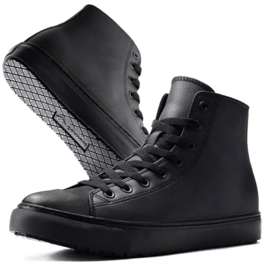 Zapatos de Trabajo Antideslizantes para Hombre, Zapatillas de Cuero Resistentes al Aceite y al Agua para Servicio de Alimentos, Zapatos Negros de Caña Alta para Camareros de Restaurante
