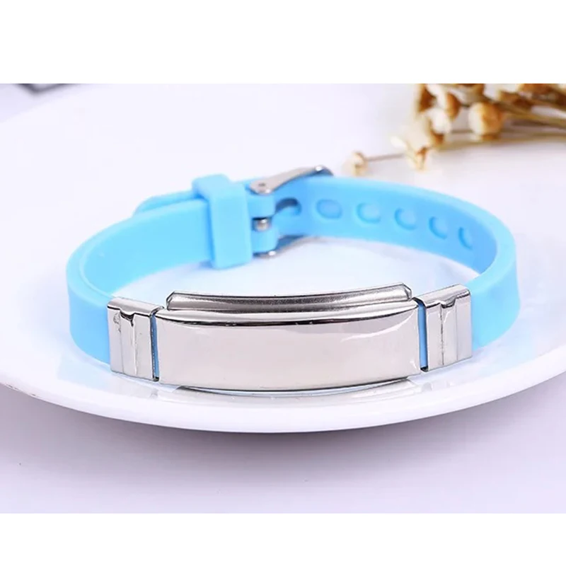 Custom Name Phone Number Stainless Steel Bracelet, Crianças Silicone ID Bracelets, Mulheres e Homens Jóias