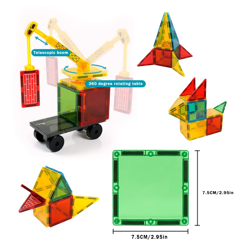 Bunte 2,95-Zoll-Magnetbausteine – magnetische Bausteine mit technischem Serie – 3D-Puzzles für Kinder