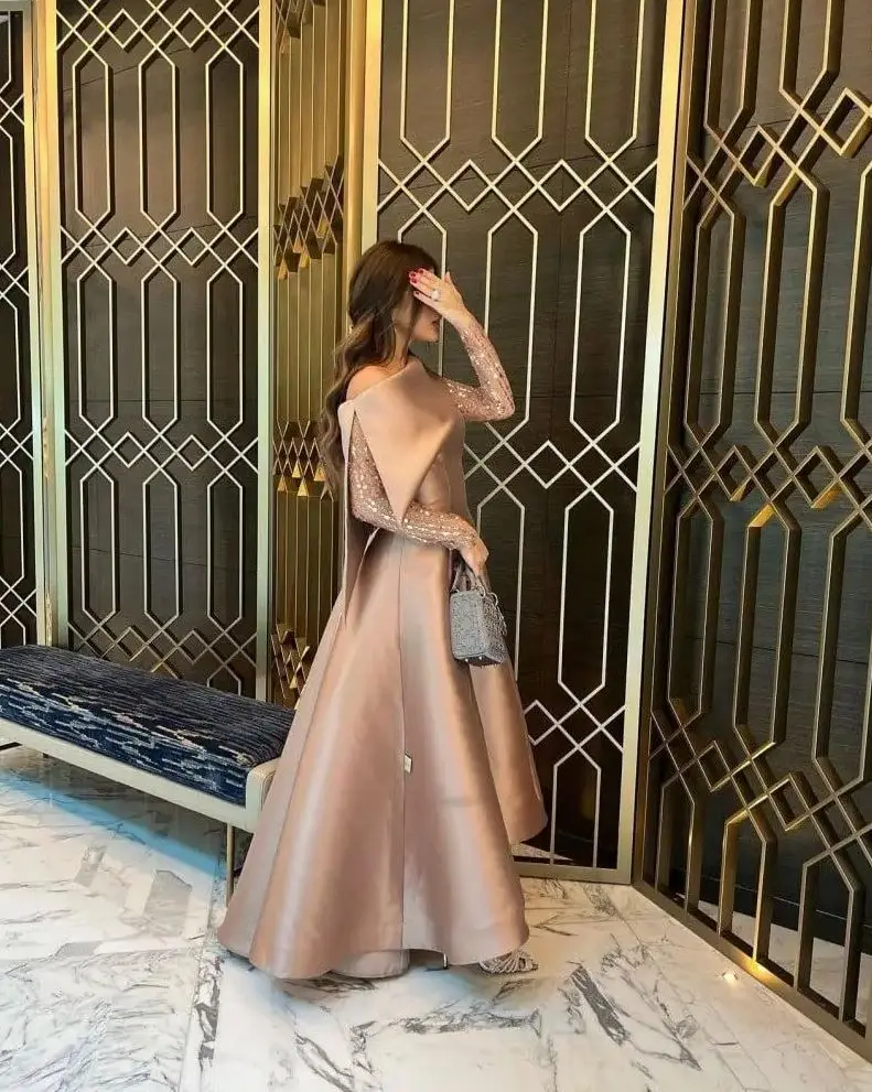 فساتين سهرة فاخرة من الساتان الشامبانيا بكتف واحد من Jirocum قابلة للفصل ومطرزة بأكمام شفافة متوهجة فساتين حفلات ميدي للحفلات الراقصة #2