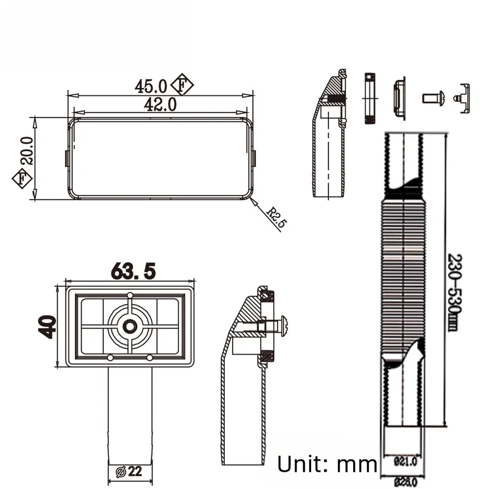 1PCS Stainless Steel Square Overflow Pipe Washbasin Drainer Kitchen Sink Connector Overflow Head Adjustable Extension Pipe