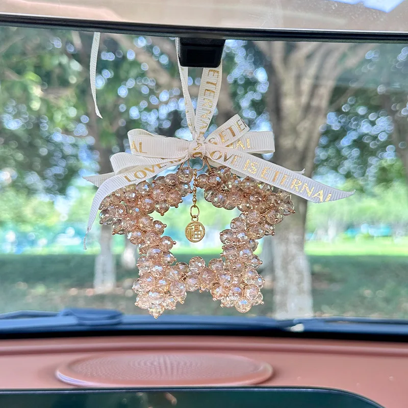 المعلقات سيارة جديدة الإبداعية الداخلية مرآة الرؤية الخلفية الديكور سيارة المعلقات كريستال نجمة خماسية الديكور سيارة قلادة #5
