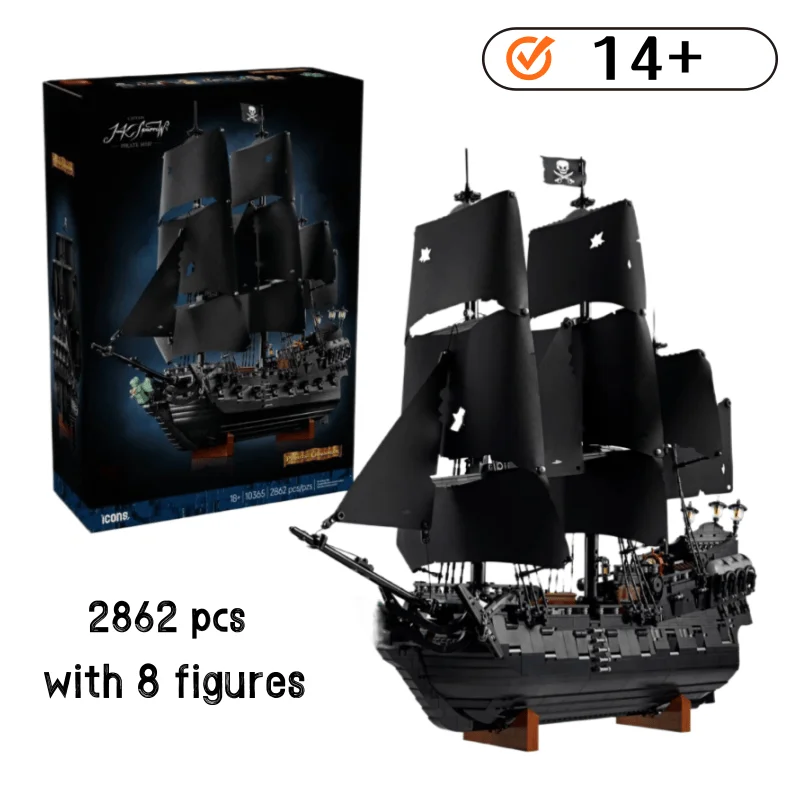 

10365 Black Ship With Figures Building Blocks Boat Model Caribbean Adventure Assemble Bricks Toy Kid Adult Xmas Gift