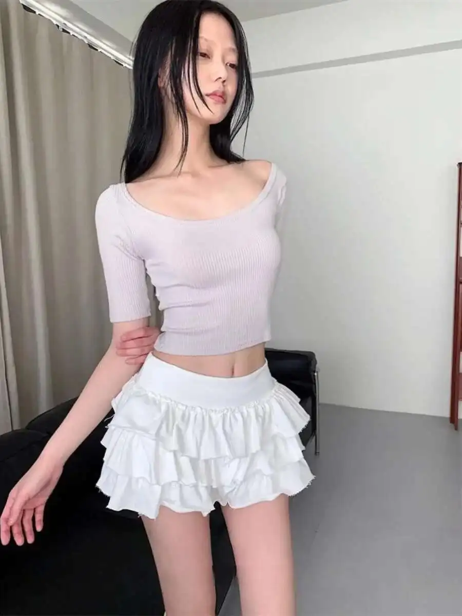 Słodka i pikantna spódnica baletowa o długości do połowy łydki z elastyczną talią i koronkowym dołem, rozkloszowana spódnica typu \"cake-aped\" dla młodych kobiet 8PO5