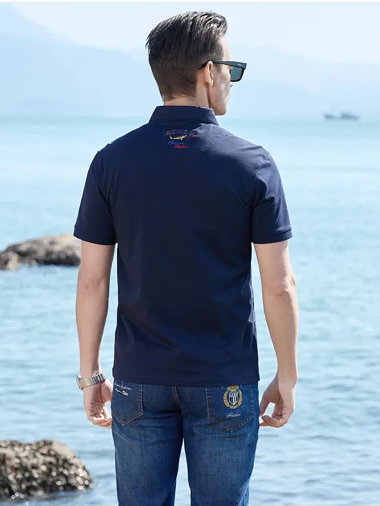 Summer New Classic Color Men's Polos Short Bruce&Shark Fashion Embroidery Straight Thin Men's Navy Lycra Polo Shirt Big Size 4XL