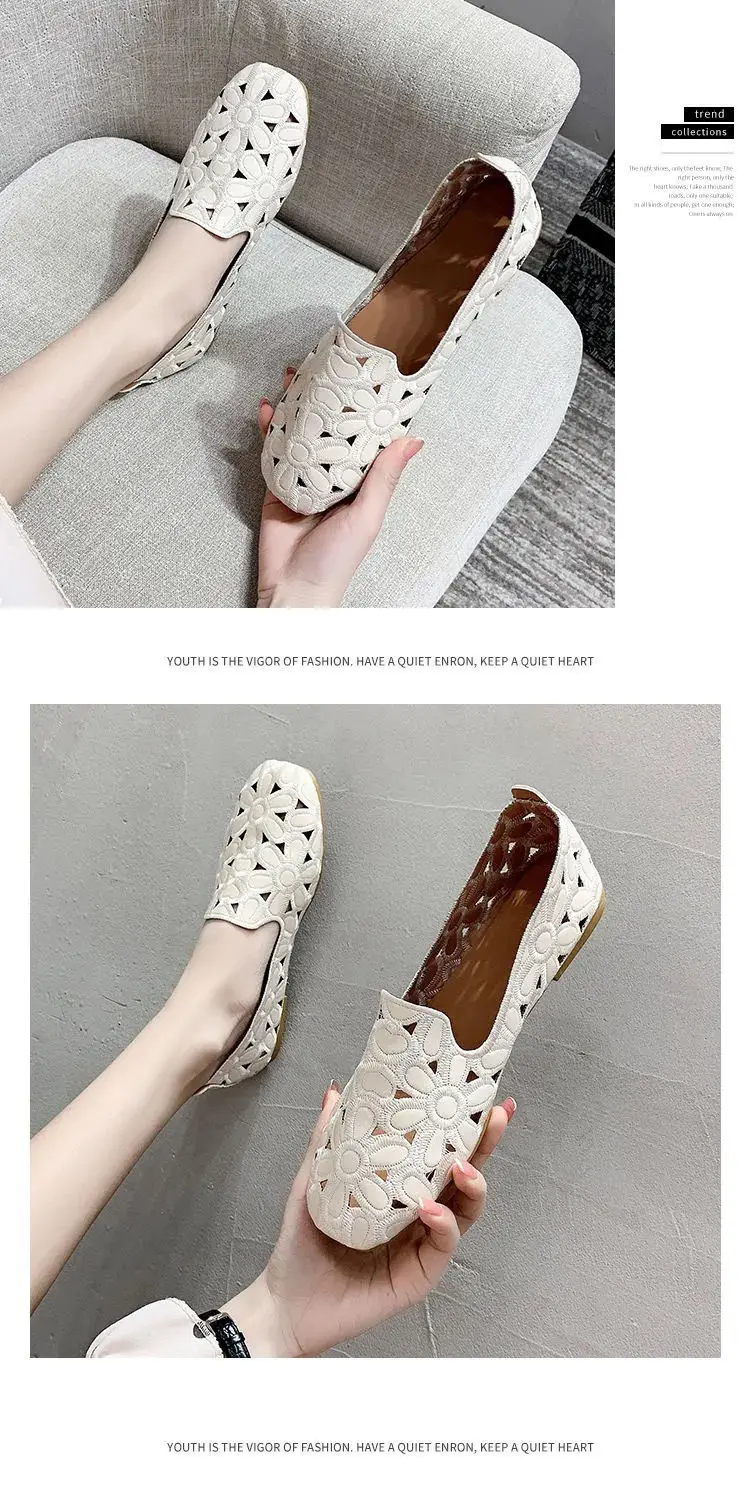 Size 35-42 Square Toe Summer Shoes for Women Embroidery Designer Shoes Soft Slipon Loafers Moccasin Leisure Women's Ballet Flats