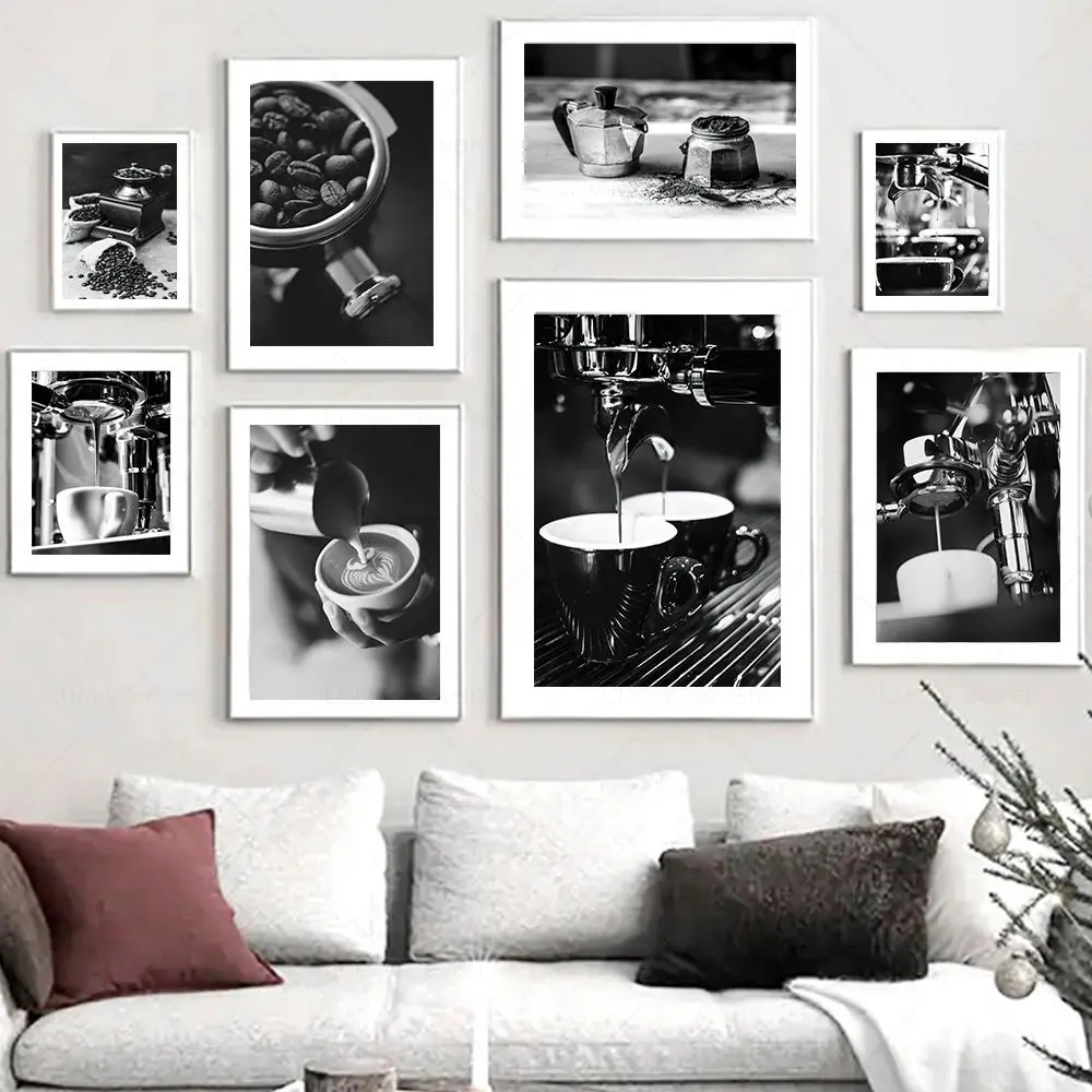 

Black White Coffee Food Drink Posters Prints Wall Art Canvas Painting Modern Kitchen Picture Dining Room Restaurant Cafe Decor