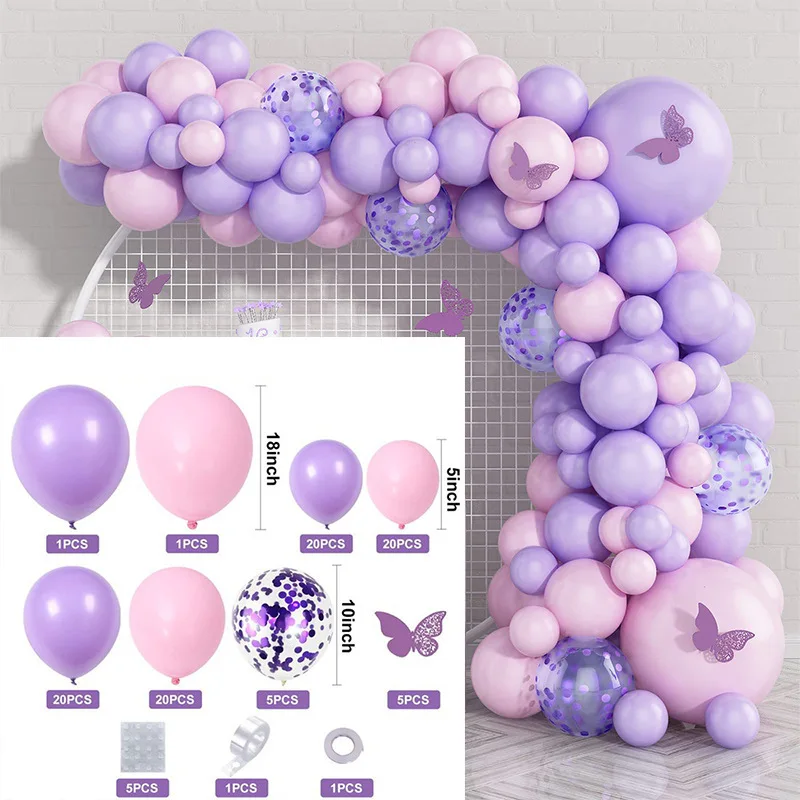 94pcs Light Purple Butterfly Balloon Garland Arch Birthday Party Adult Wedding Baby Shower Home Decor Supplies Globos