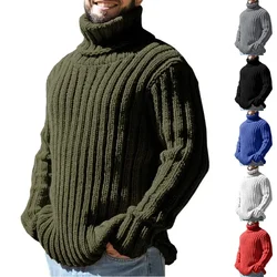 Men Knitted Turtleneck Jumper Autumn Winter Thickened Warm Solid Color Sweater Male Casual Fashion Pullover Ribbed Outerwear