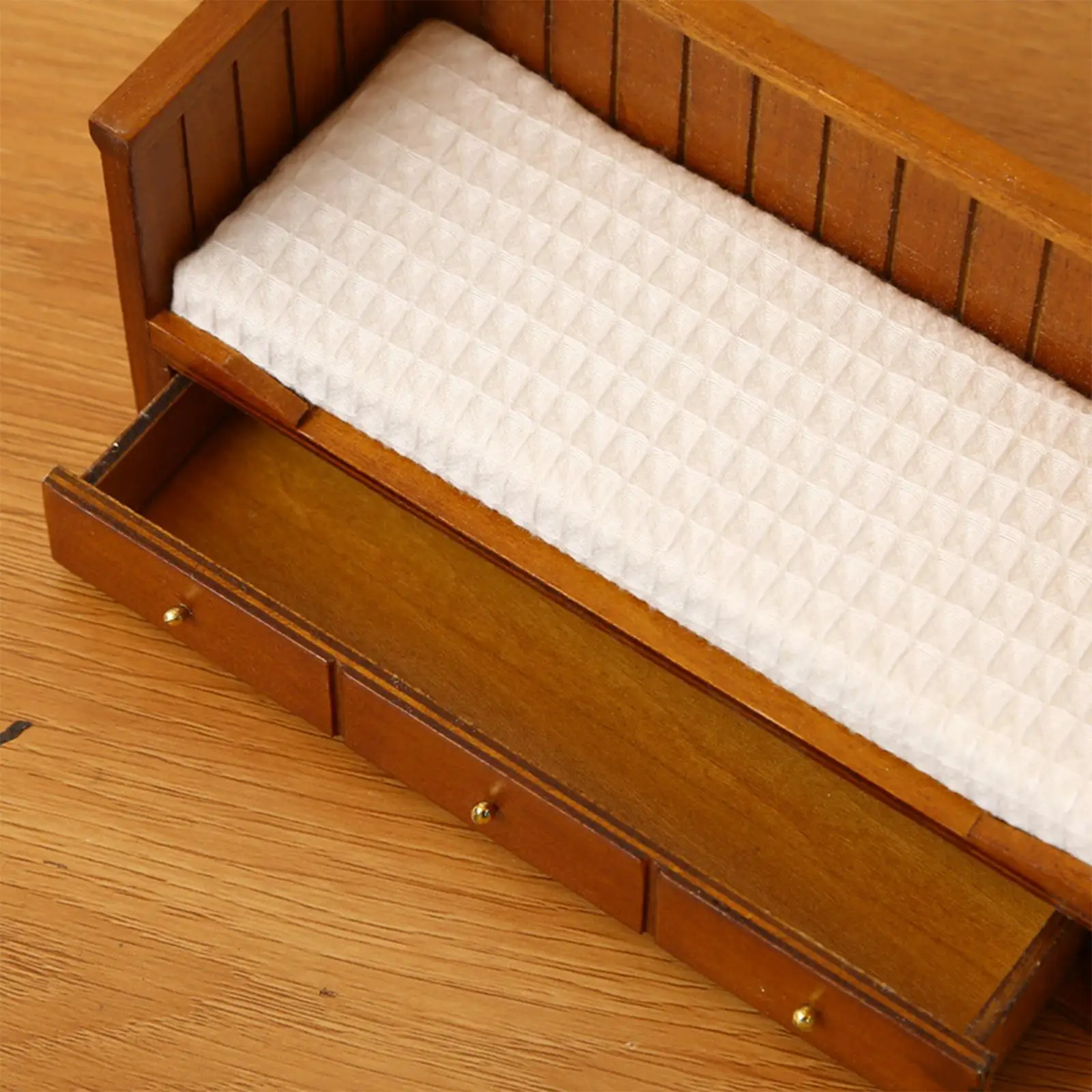 

1:12 Wood Bed with Mattress with Storage Drawer DIY Accessory Realistic Pretend