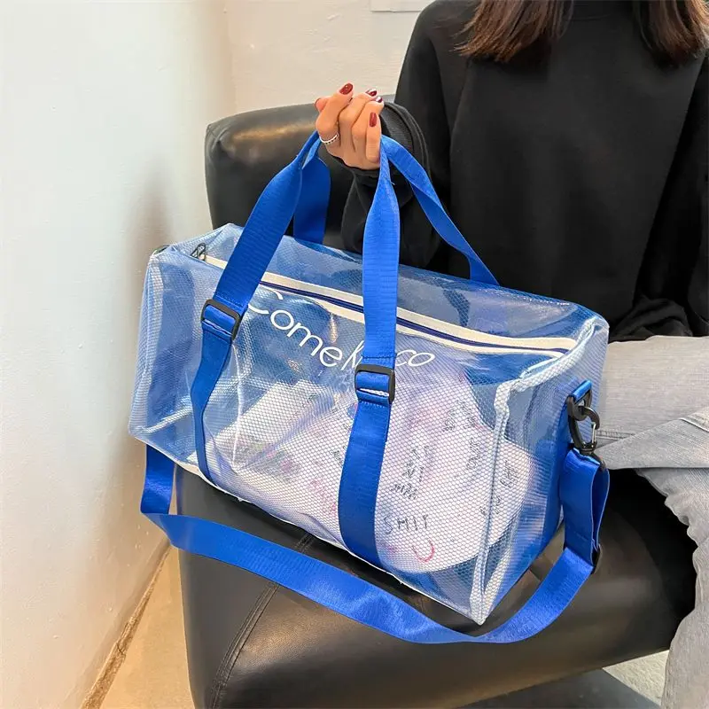 Bolsa de viagem fitness em pvc à prova d'água para mulheres e homens, bolsa de ombro portátil de grande capacidade, verão, praia, natação, bolsa transparente