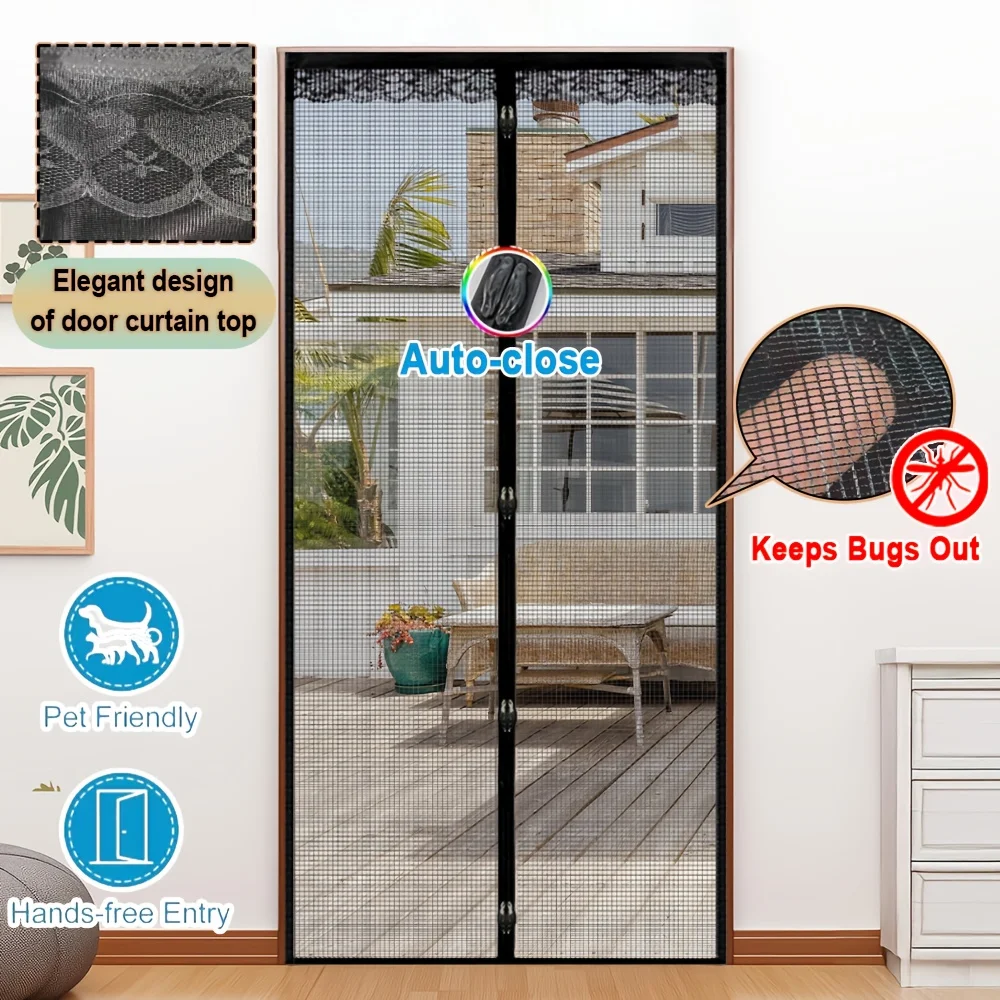 Magnetic gauze door curtain suitable for porch, bedroom, living room - heavy-duty non drilling magnetic door curtain