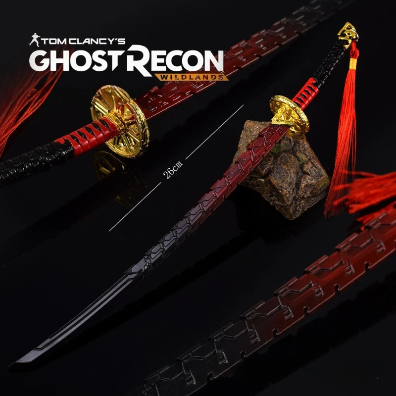 26cm/10.24in Tom Clancy's Recon Game Peripheral Samurai Sword Figurines Toys Metal Crafts Model Ornament Katana Desktop Display