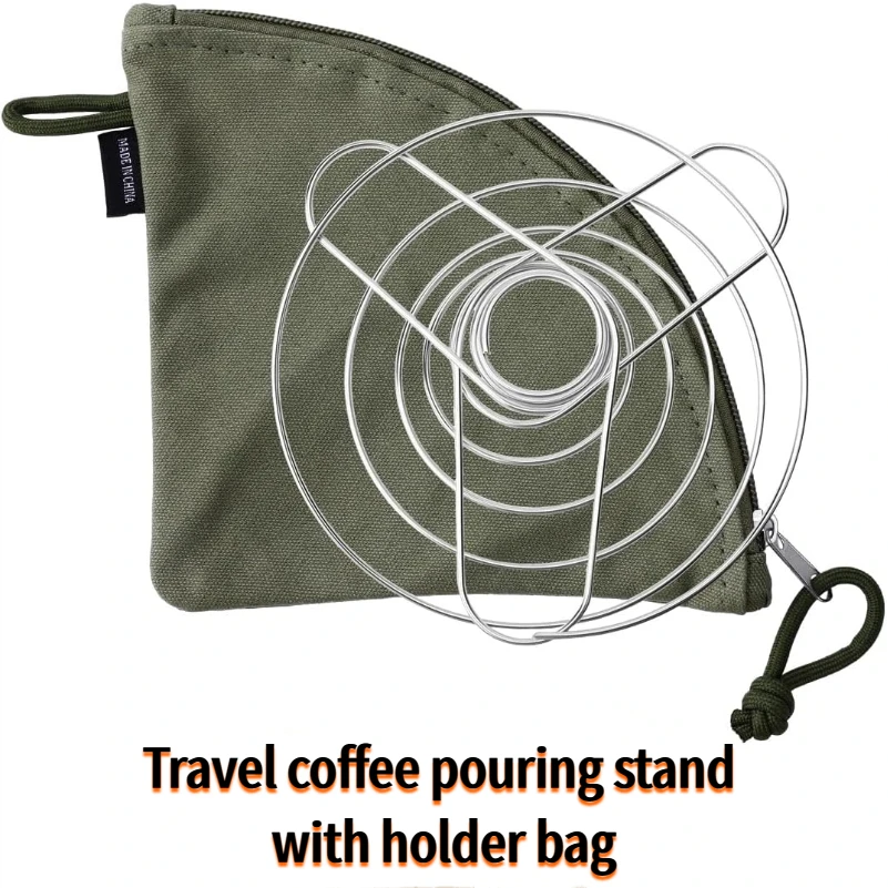 

Folding stainless steel coffee filter holder, travel pouring cup with holder bag, filter holder for camping and hiking