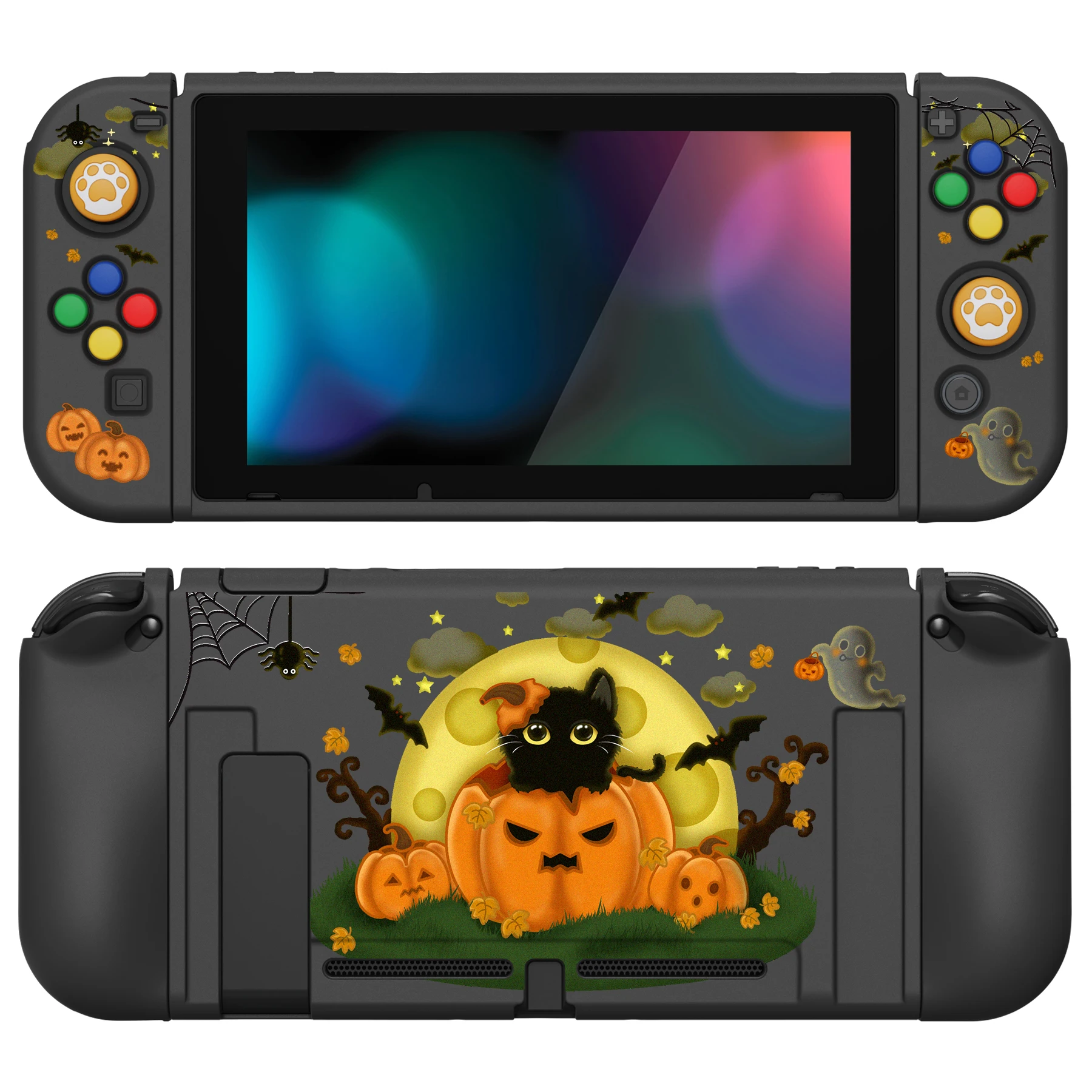 

PlayVital ZealProtect Soft Protective Case for NS Switch with Thumb Grips & Screen Protector - Moon Night Halloween