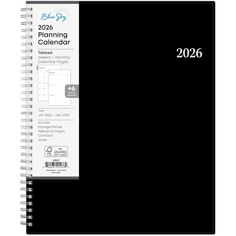 

Blue Sky 2026 Weekly and Monthly Planner Calendar, Includes January 2026 - December 2026, 8.5" x 11", Flexible Cover, Wirebound,